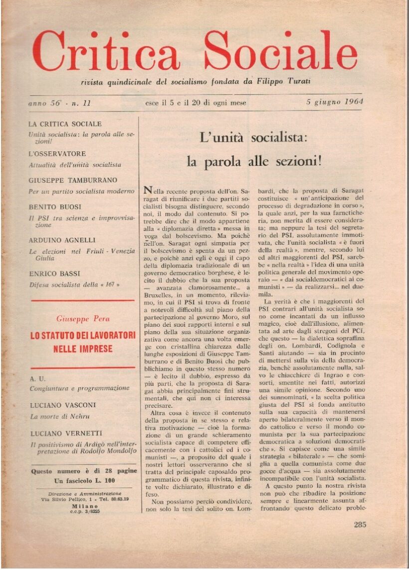 Critica sociale rivista quindicinale del socialismo. Fondata da