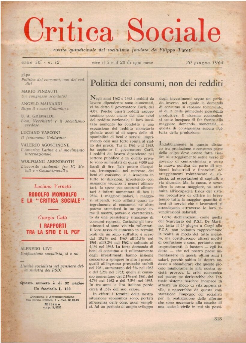 Critica sociale rivista quindicinale del socialismo. Fondata da