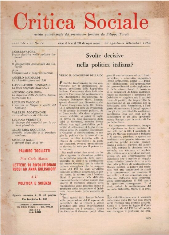 Critica sociale rivista quindicinale del socialismo. Fondata da
