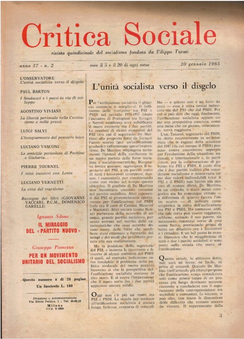 Critica sociale rivista quindicinale del socialismo. Fondata da