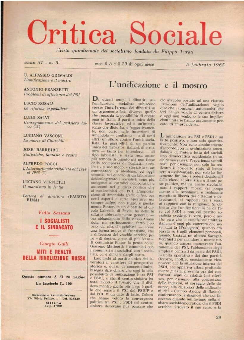 Critica sociale rivista quindicinale del socialismo. Fondata da