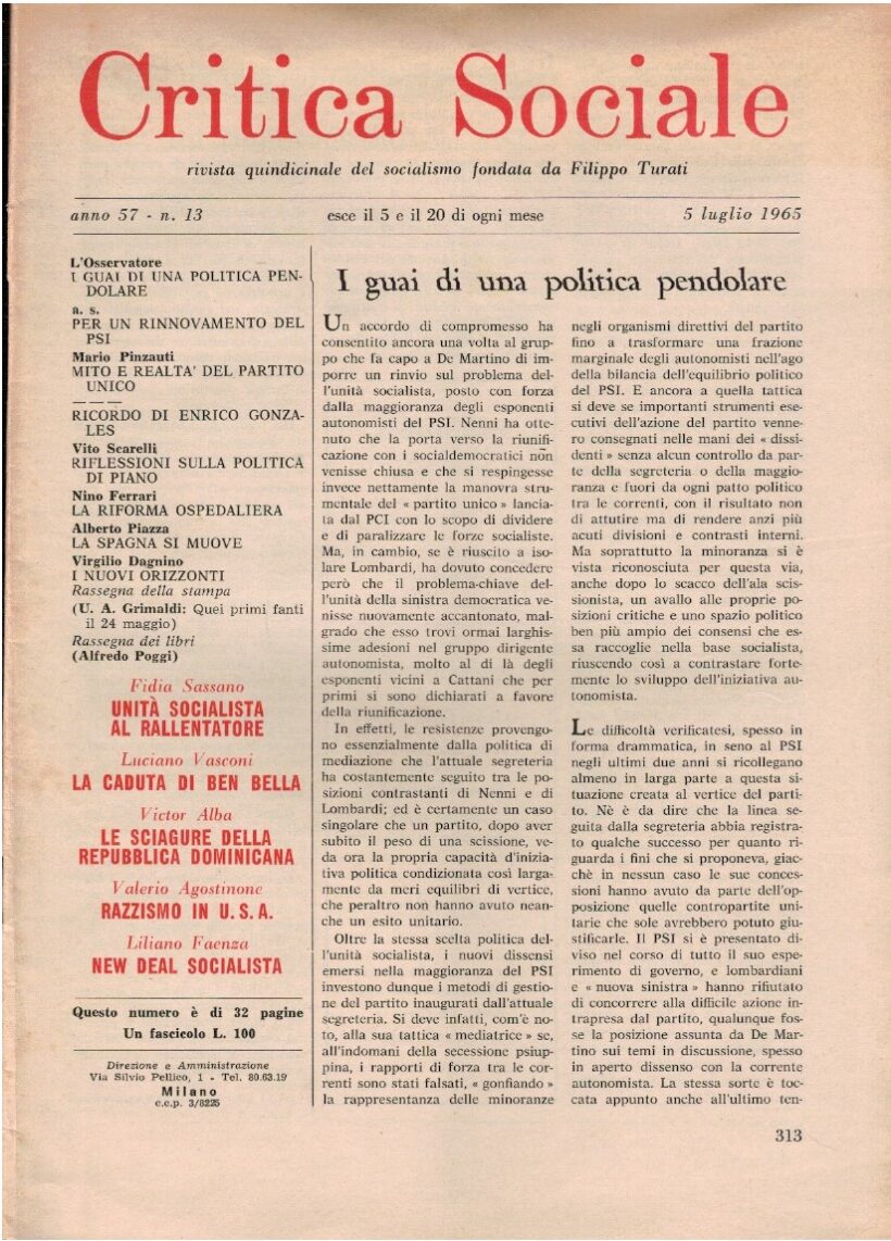 Critica sociale rivista quindicinale del socialismo. Fondata da