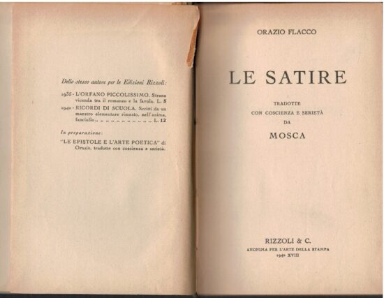 Le satire. Tradotte con coscienza e serietà da Mosca